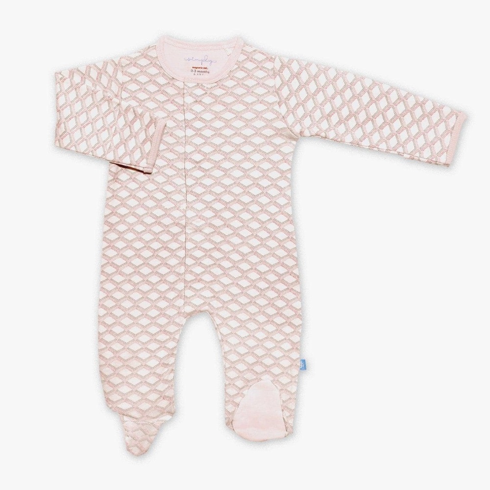 0-3 NEW - SET OF 2 Magnetic Me Cotton Footie Pajama Onesies Pink & Gray Pompidou